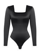 Square Neck Long Sleeve Sleek Thong Bodysuit