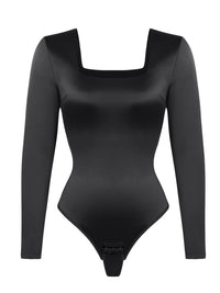 Square Neck Long Sleeve Sleek Thong Bodysuit