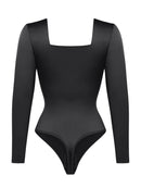 Square Neck Long Sleeve Sleek Thong Bodysuit