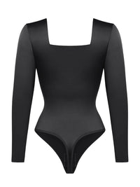 Square Neck Long Sleeve Sleek Thong Bodysuit