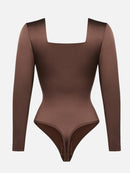 Square Neck Long Sleeve Sleek Thong Bodysuit