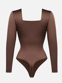 Square Neck Long Sleeve Sleek Thong Bodysuit