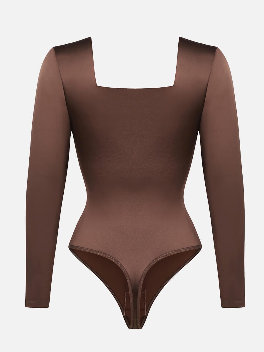 Square Neck Long Sleeve Sleek Thong Bodysuit