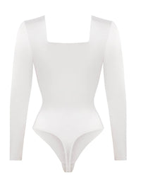 Square Neck Long Sleeve Sleek Thong Bodysuit