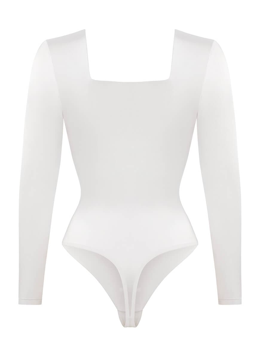 Square Neck Long Sleeve Sleek Thong Bodysuit