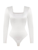Square Neck Long Sleeve Sleek Thong Bodysuit