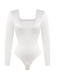 Square Neck Long Sleeve Sleek Thong Bodysuit