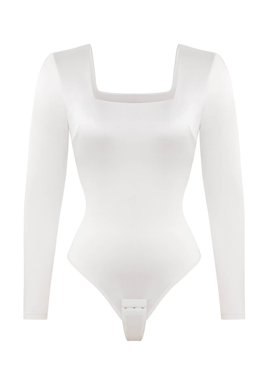 Square Neck Long Sleeve Sleek Thong Bodysuit