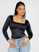 Square Neck Long Sleeve Sleek Thong Bodysuit