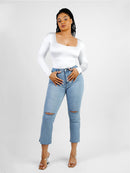 Square Neck Long Sleeve Sleek Thong Bodysuit