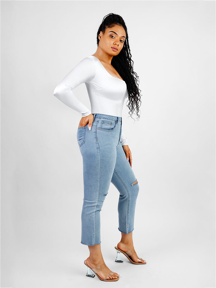 Square Neck Long Sleeve Sleek Thong Bodysuit