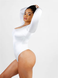 Square Neck Long Sleeve Sleek Thong Bodysuit