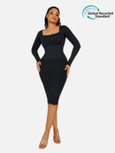 🌿 Eco-friendly Seamless Square Neck Long Sleeve Shaper Dress