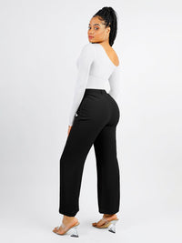 Seamless Diagonal Neck Long Sleeve Waist Trimming Thong Bodysuit