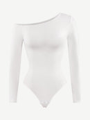 Seamless Diagonal Neck Long Sleeve Waist Trimming Thong Bodysuit