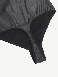 High Elastic Faux Leather Deep V-neck Abdomen Tightening Bodysuit