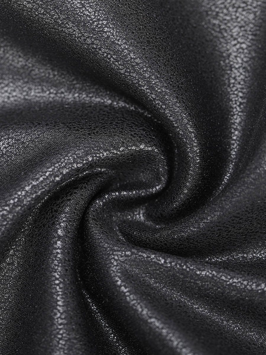 High Elastic Faux Leather Deep V-neck Abdomen Tightening Bodysuit