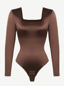 Square Neck Long Sleeve Sleek Thong Bodysuit