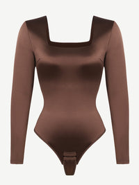 Square Neck Long Sleeve Sleek Thong Bodysuit