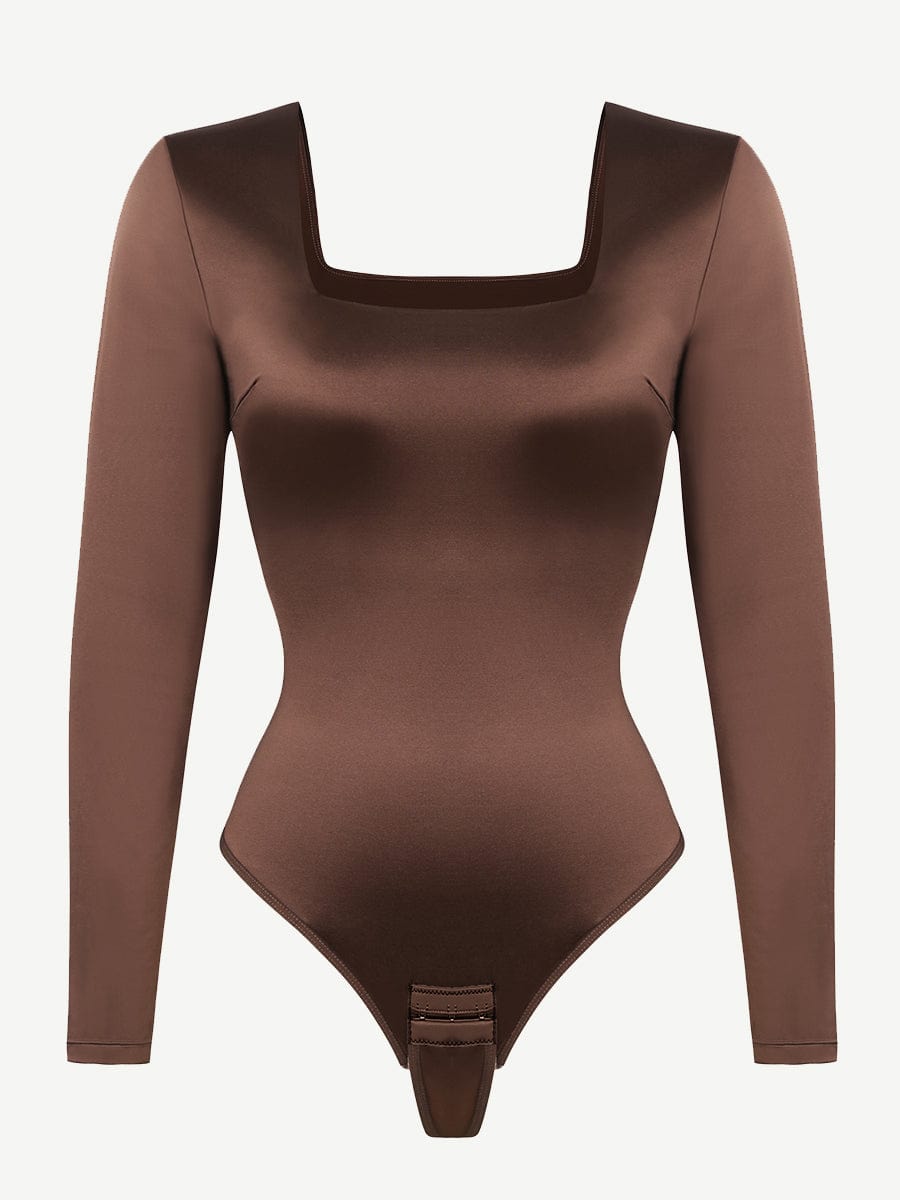 Square Neck Long Sleeve Sleek Thong Bodysuit