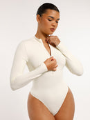 Seamless Long Sleeve Zipper Thong Bodysuit