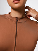 Seamless Long Sleeve Zipper Thong Bodysuit