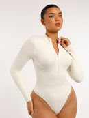 Seamless Long Sleeve Zipper Thong Bodysuit