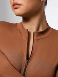 Seamless Long Sleeve Zipper Thong Bodysuit