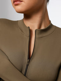 Seamless Long Sleeve Zipper Thong Bodysuit