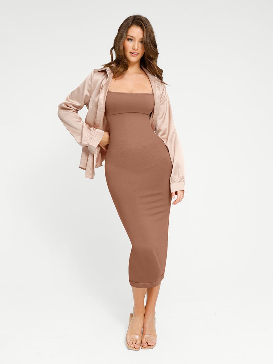 🌿 Eco-friendly Seamless 360° Waist Control Spaghetti Strap Suspender Long Skirt