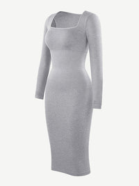 🌿 Eco-friendly Seamless Square Neck Long Sleeve Shaper Dress