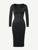 🌿 Eco-friendly Seamless Square Neck Long Sleeve Shaper Dress