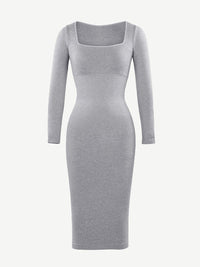 🌿 Eco-friendly Seamless Square Neck Long Sleeve Shaper Dress