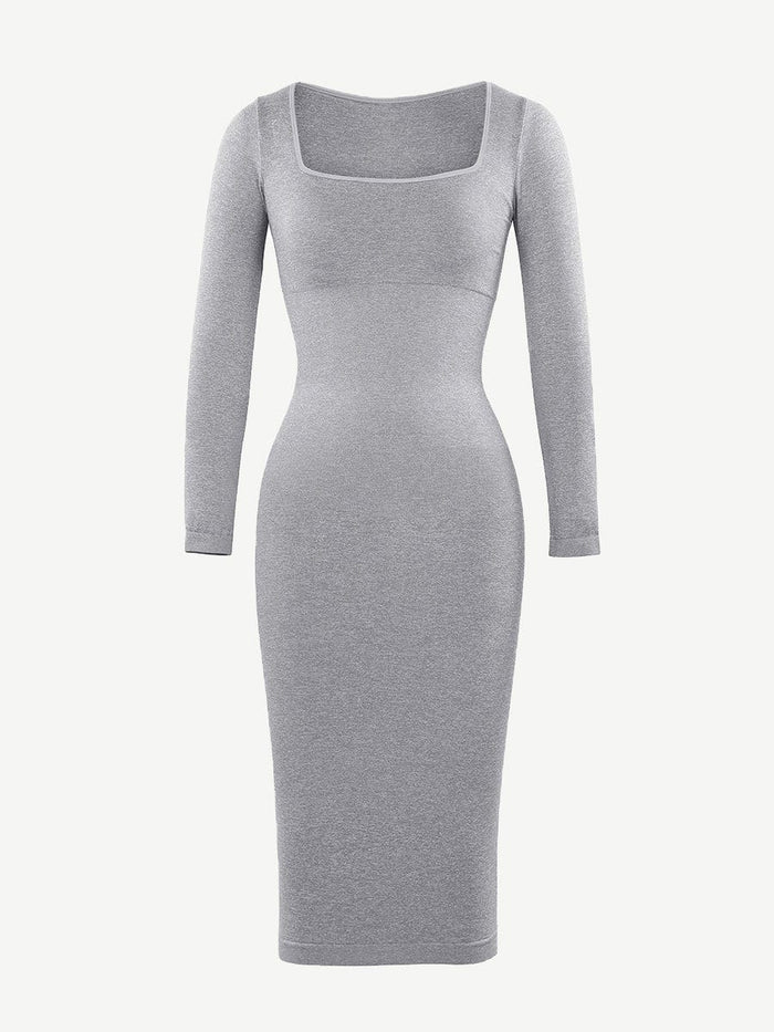 🌿 Eco-friendly Seamless Square Neck Long Sleeve Shaper Dress