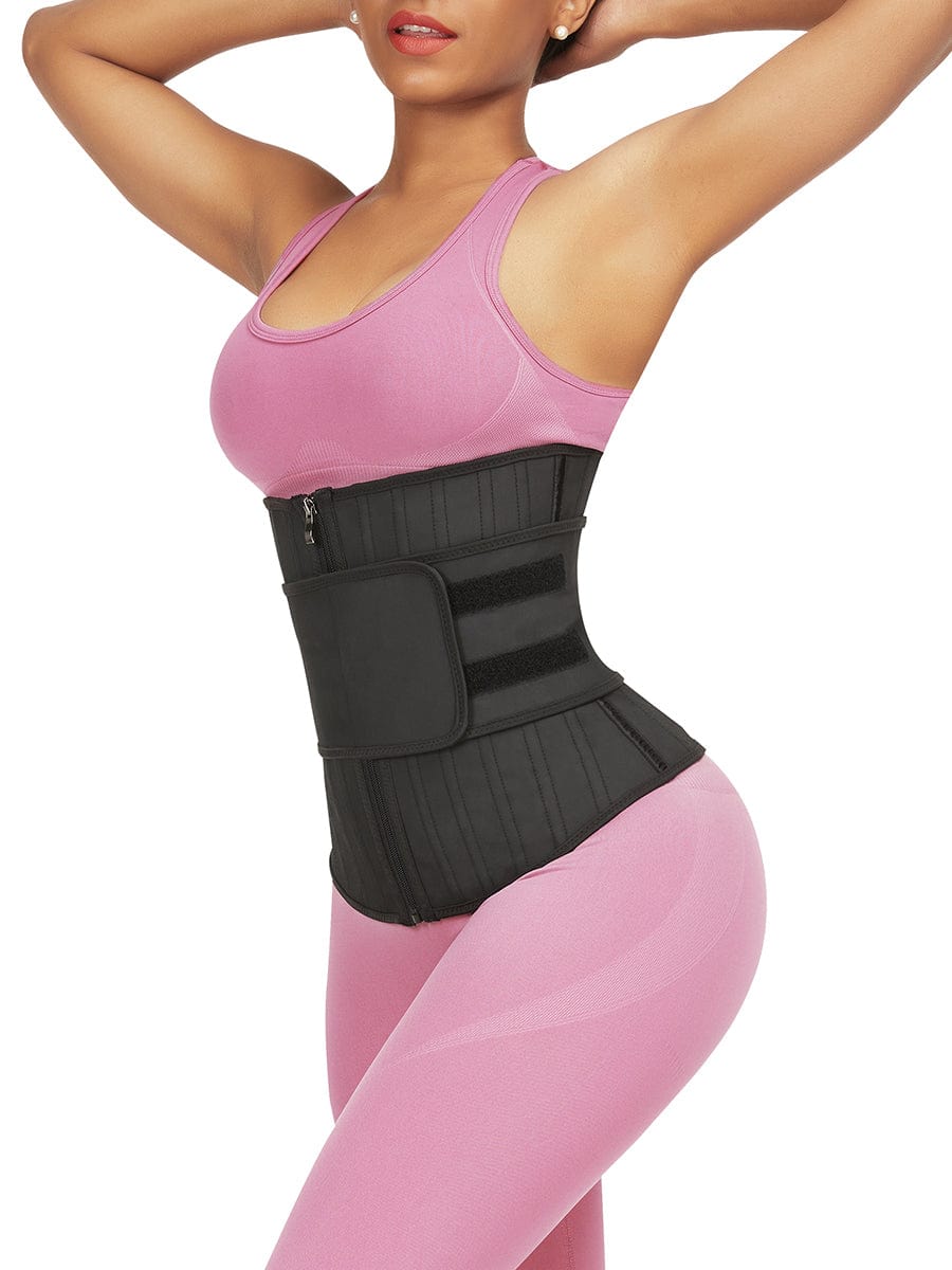 Tummy Control Black 25 Steel Bones Sticker Zip Latex Waist Trainer