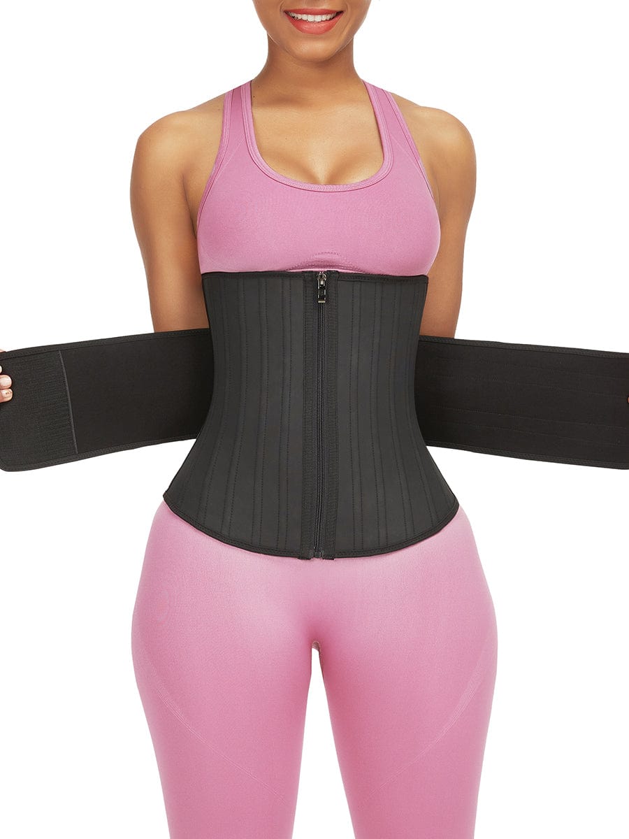 Tummy Control Black 25 Steel Bones Sticker Zip Latex Waist Trainer